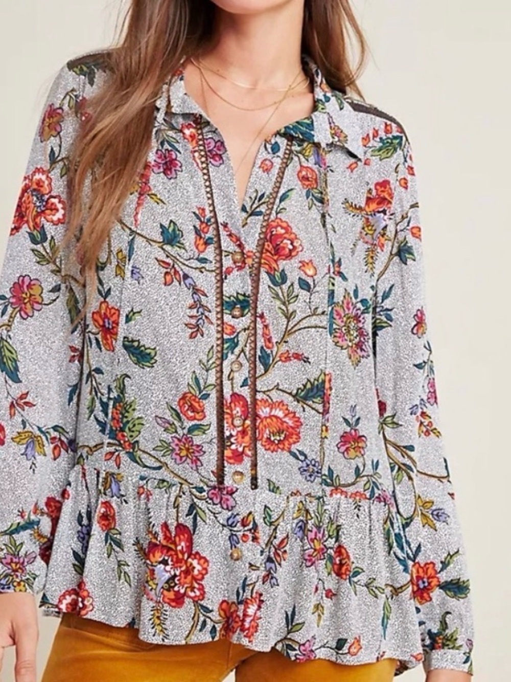 Maeve Anthropologie Floral Blouse Size 6 Boho Peplum Button Front 100% Viscose